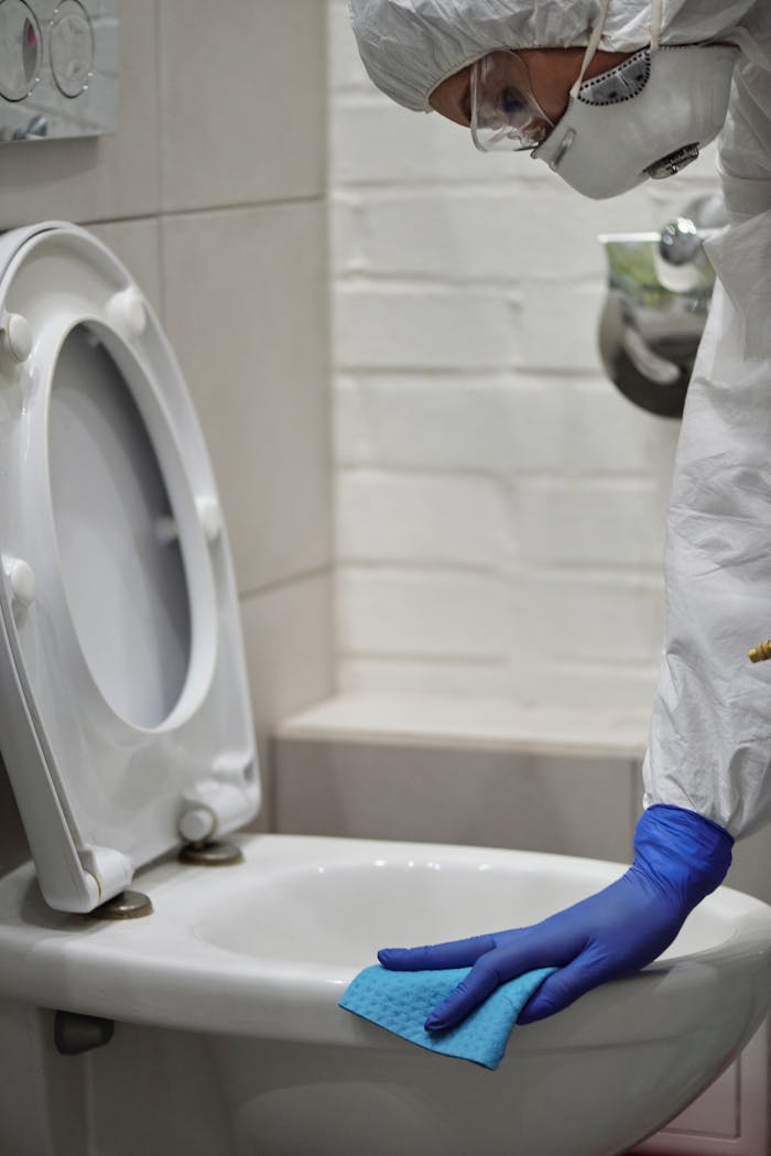 Person Cleaning Toilet Bowl