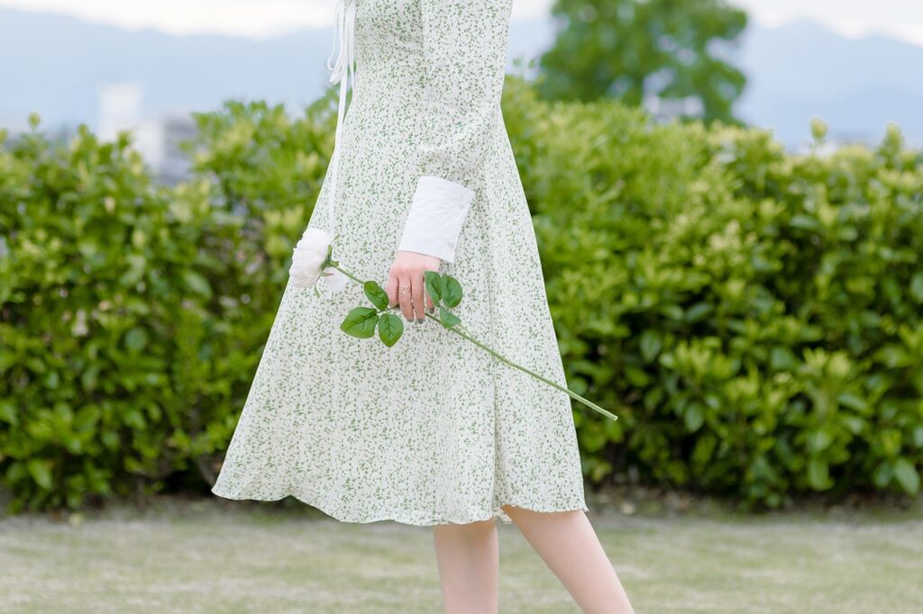 rose, woman, outdoors